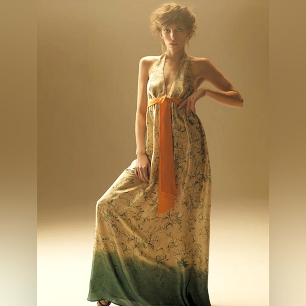 Vintage Y2K 100% Silk Jovovich-Hawk for MNG Halter-Top Maxi Gown